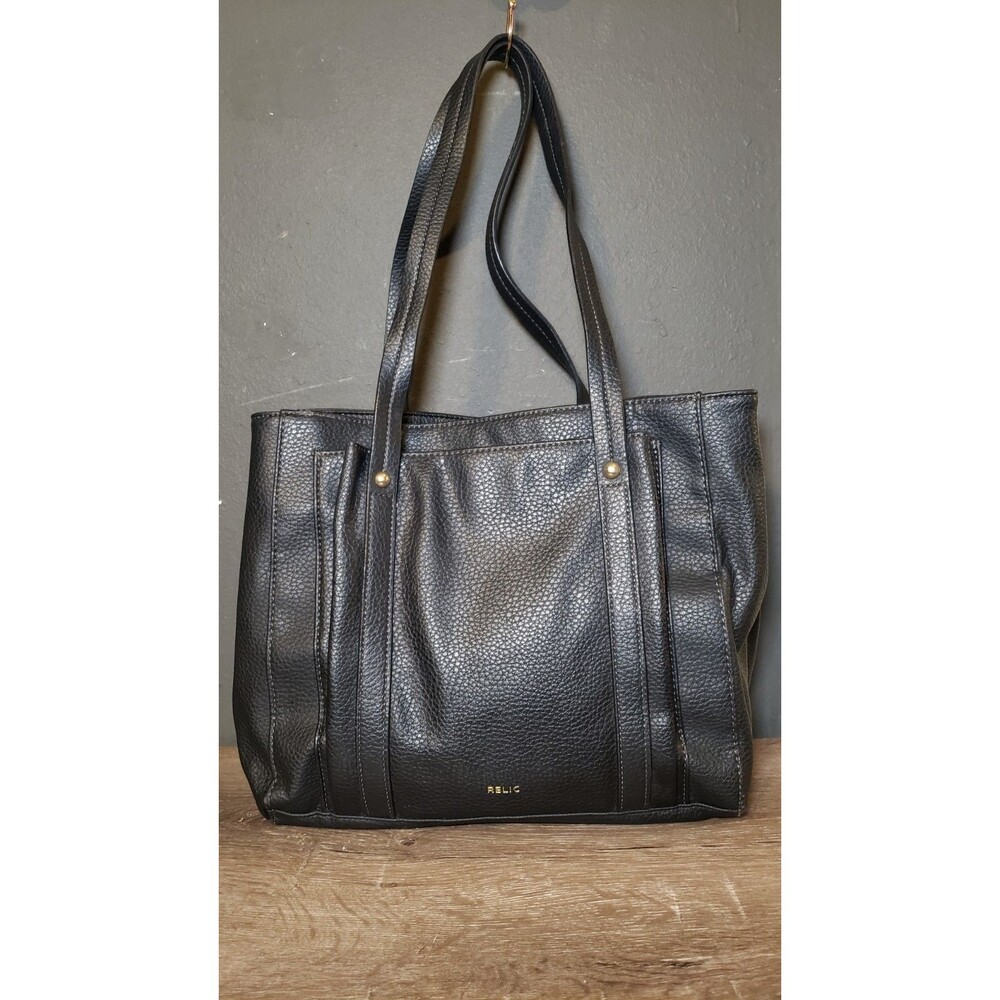 Relic by Fossil Bailey Double Shoulder Handbag Purse Black Pebbled Faux Leather